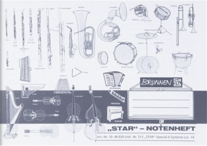 BRUNNEN Notenheft A5quer 8Bl (Star513)