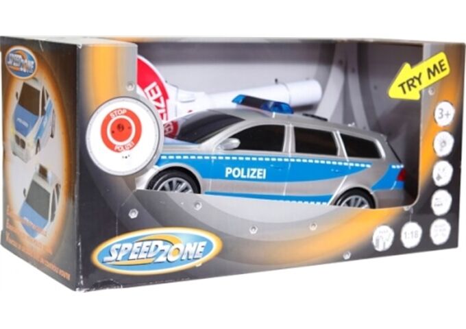 Speedzone Polizeiauto mit Polizeikelle