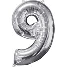 amscan Folienballon Zahl 9 silber
