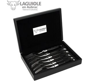 Laguiole 6 Steakgabeln in Holzbox - Ebenholz