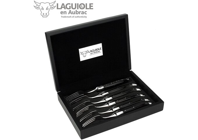 Laguiole 6 Steakgabeln in Holzbox - Ebenholz