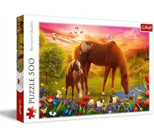 TREFL Puzzle 500 – Pferde auf der Wiese