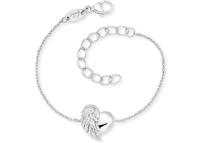 Herzengel Armband Herzflügel Silber rhod. 12+4cm