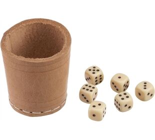 Weible Spiele Würfelbecher aus Rind-Naturleder (inkl, 6 Würfel),