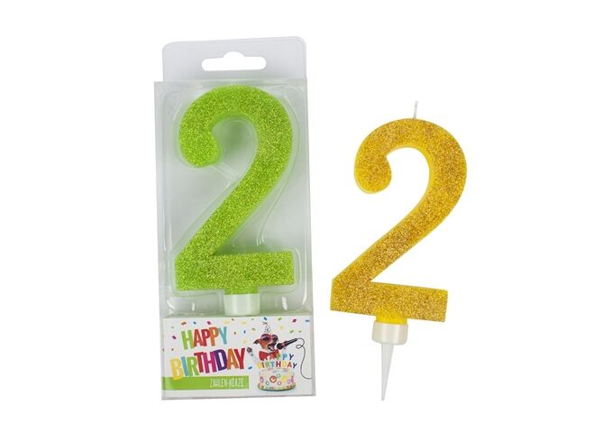 TRENDHAUS Geburtstagskerze Zahl 2 sort.