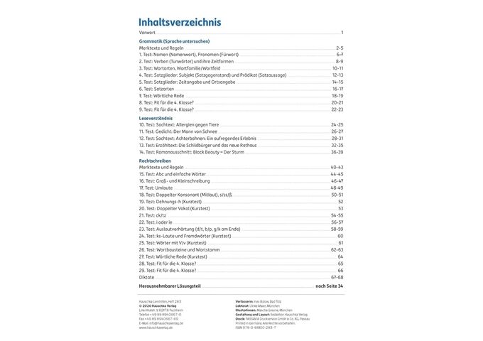 Hauschka Verlag Tests in Deutsch - Lernzielkontrollen 3. Klasse, A