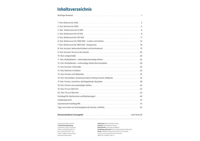 Hauschka Verlag Tests in Mathe - Lernzielkontrollen 4. Klasse, A4-