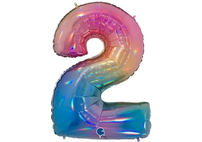 Karaloon Folienballon Zahl 2 Regenbogen 102cm
