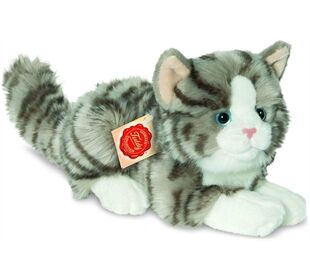 Teddy-Hermann Katze liegend grau, ca. 20cm