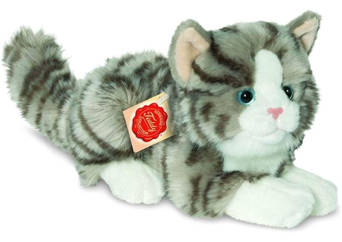 Teddy-Hermann Katze liegend grau, ca. 20cm