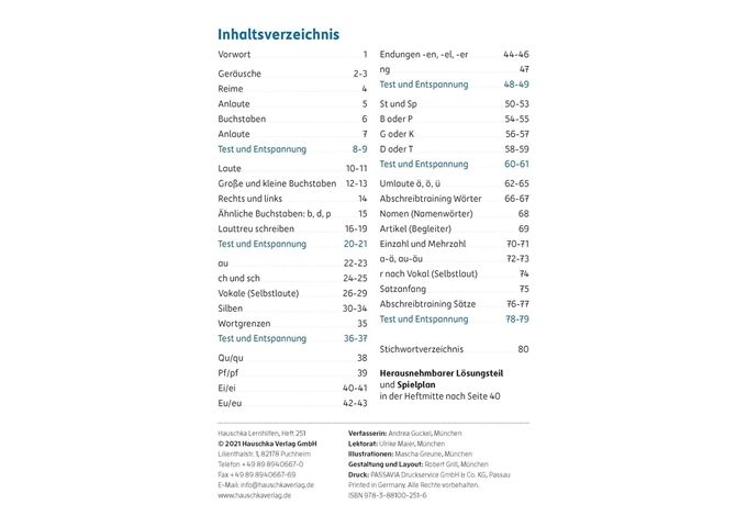 Hauschka Verlag Rechtschreiben 1. Klasse, A5- Heft