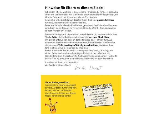 Hauschka Verlag Kindergartenblock -Schneiden,kleben,basteln