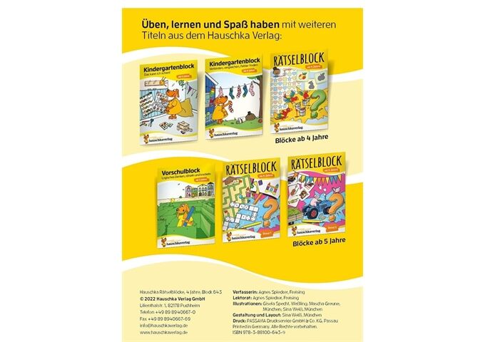Hauschka Verlag Rätselblock ab 4 Jahre,Band 2