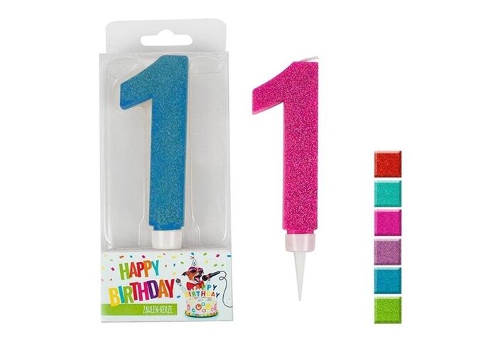 TRENDHAUS Geburtstagskerze Zahl 1 sort.