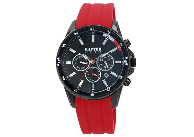 Raptor Herren Multifunktionsuhr Silikonband rot