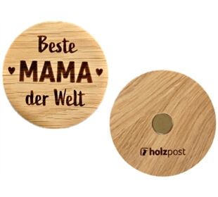 holzpost Magnet aus EICHE "Beste Mama der Welt"