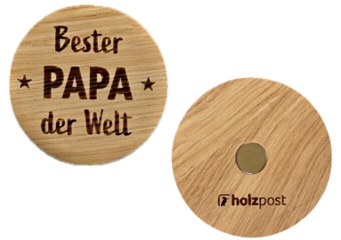 holzpost Magnet aus EICHE "Bester Papa der Welt"