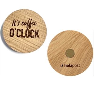 holzpost Magnet aus EICHE "It's Coffee o'clock"