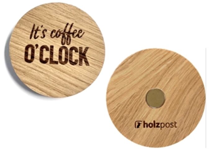 holzpost Magnet aus EICHE "It's Coffee o'clock"