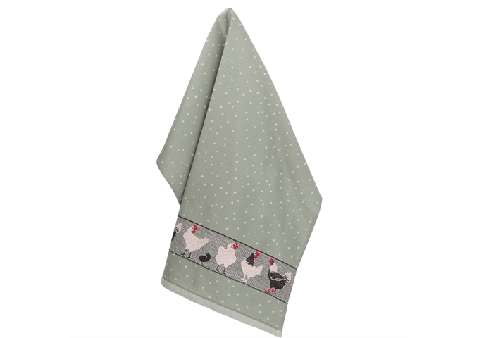 Bunzlau Castle Tea Towel/Geschirruch Chickens dark green