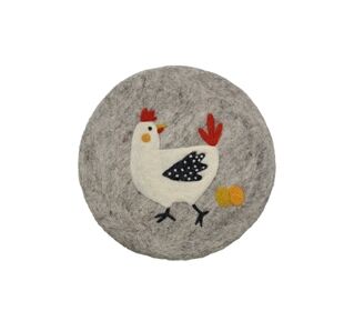 Frida Feeling Filz Untersetzer glatt Huhn mit Ei hellgrau