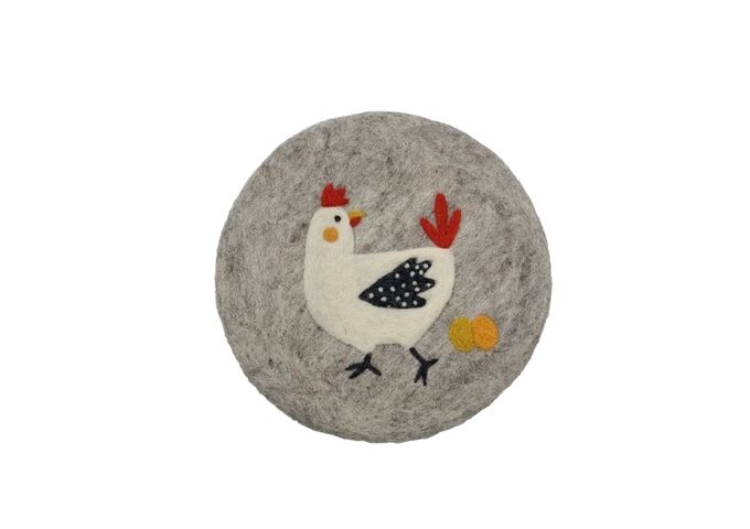 Frida Feeling Filz Untersetzer glatt Huhn mit Ei hellgrau