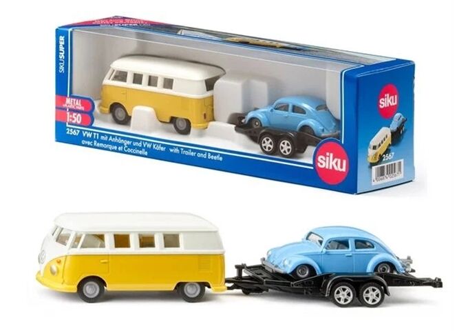 Siku VW T1 mit Anhänger und VW Käfer