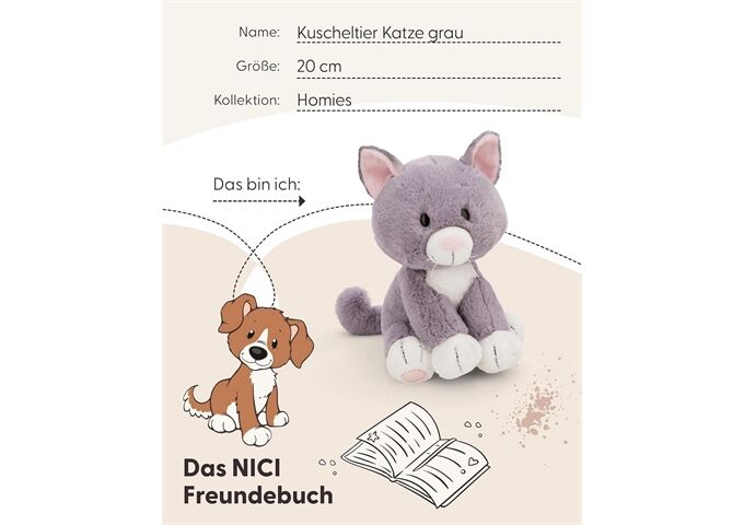 Nici Kuscheltier Katze grau 20cm sitzend GREEN